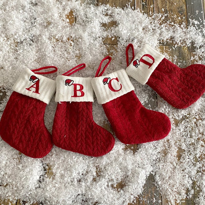 "Cozy Knit Socks, Embroidered Candy Gift Bag, Letter Christmas Stocking - Perfect for the Little Ones!"