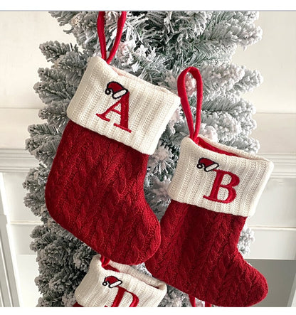 "Cozy Knit Socks, Embroidered Candy Gift Bag, Letter Christmas Stocking - Perfect for the Little Ones!"