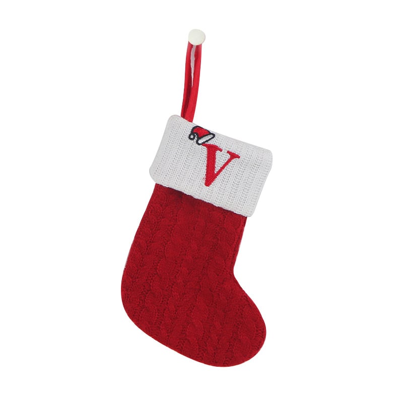 "Cozy Knit Socks, Embroidered Candy Gift Bag, Letter Christmas Stocking - Perfect for the Little Ones!"