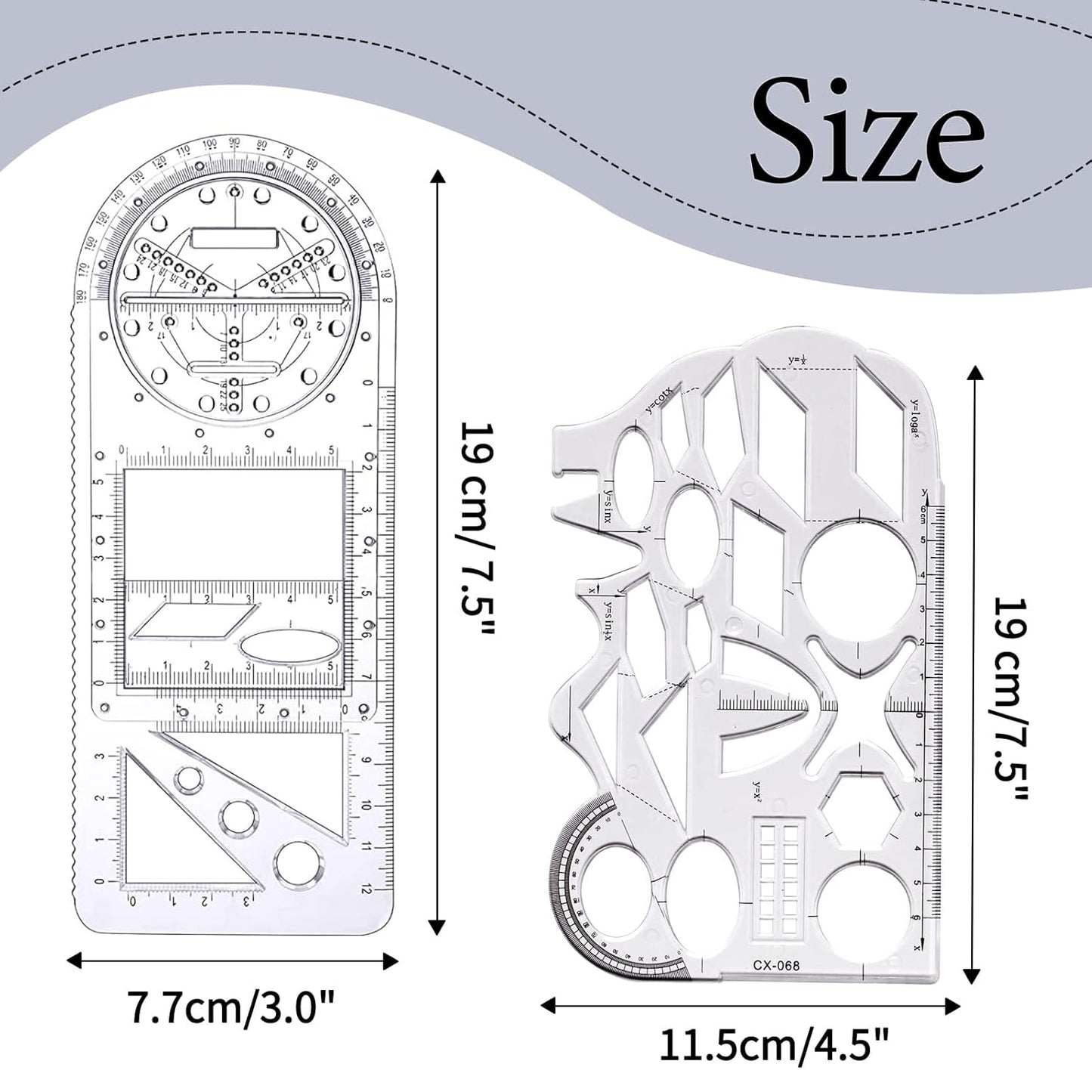 2 Pcs Multifunctional Geometric Ruler