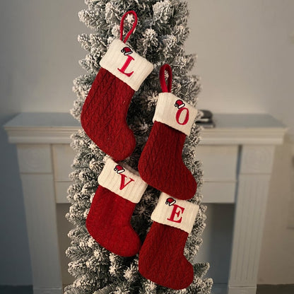 "Cozy Knit Socks, Embroidered Candy Gift Bag, Letter Christmas Stocking - Perfect for the Little Ones!"