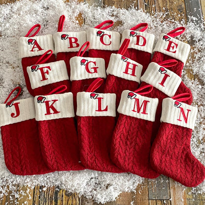 "Cozy Knit Socks, Embroidered Candy Gift Bag, Letter Christmas Stocking - Perfect for the Little Ones!"